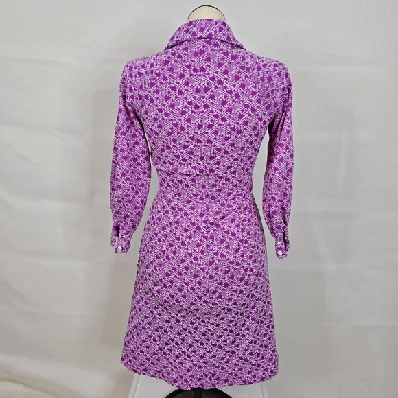VTG 60's-70's Homemade Floral Geometric Long Sleeve Button Down Dress Sz S - Picture 6 of 14
